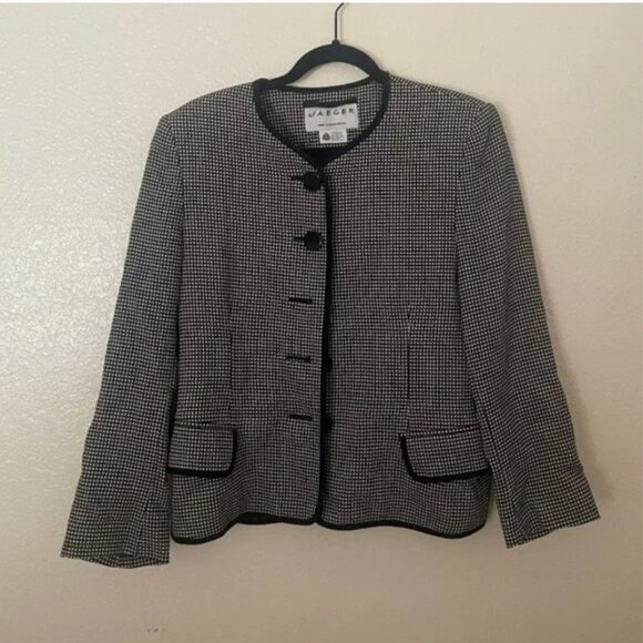⭐️ Jaeger Checker Button Down Boho Modern Work Business Casual Blazer Jacket - Picture 3 of 4